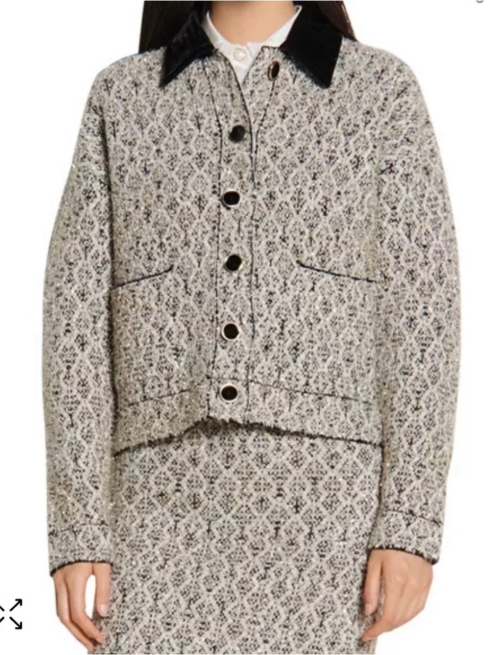NWT Sandro Jazy Contrast-Collar Black & Cream Knit Blazer Jacket